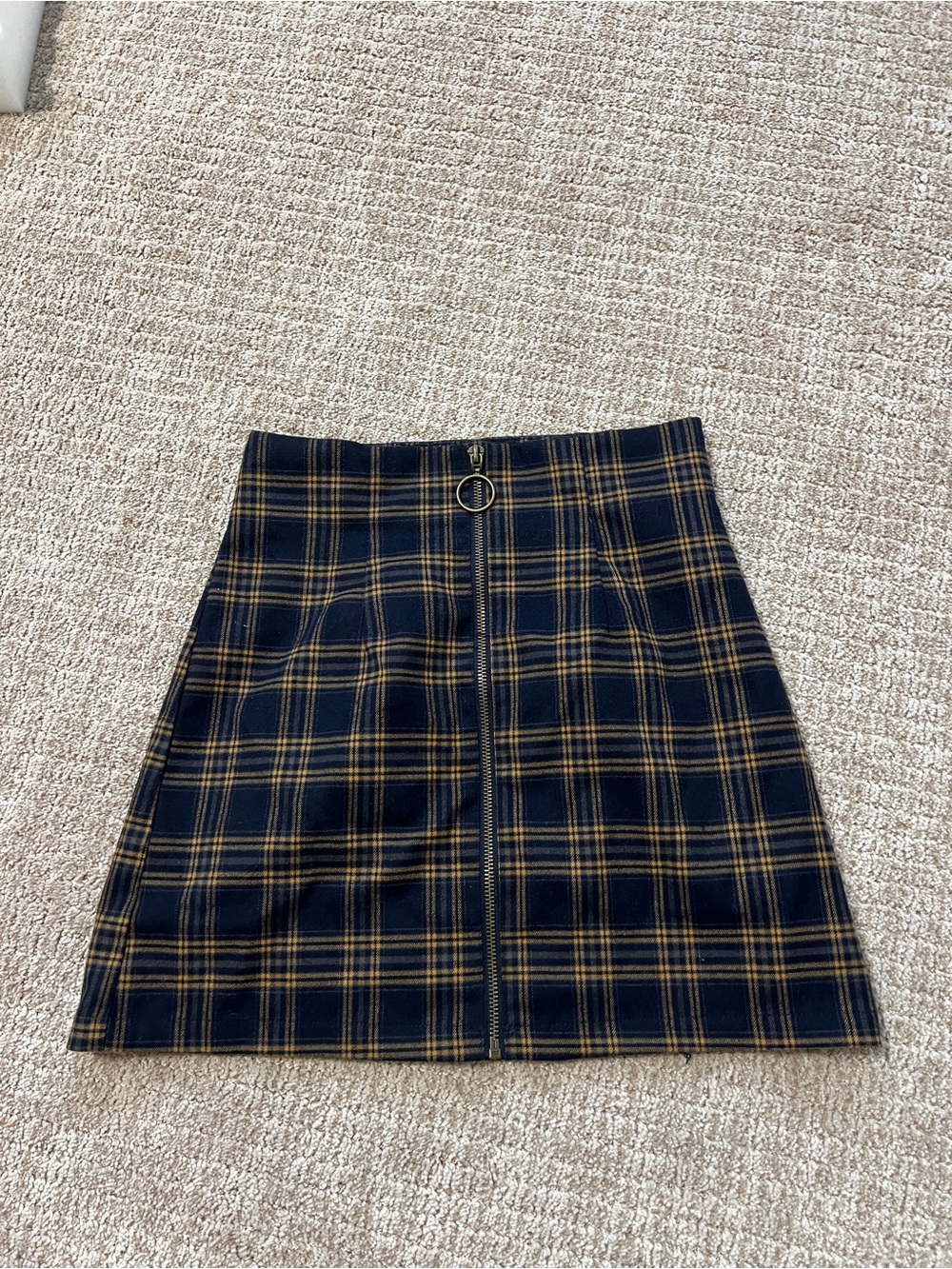 Forever 21 Navy Plaid Mini Skirt with Mustard Grid